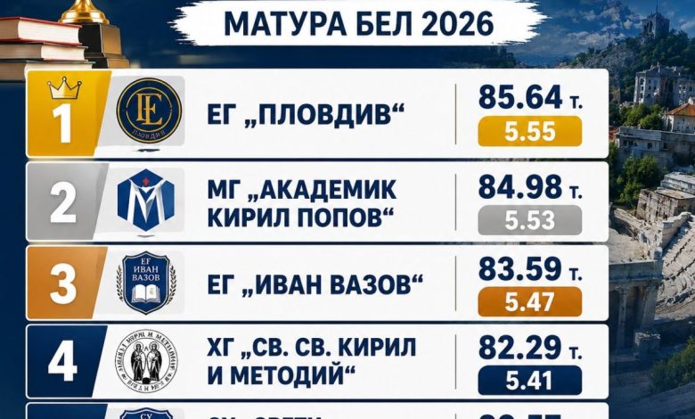 топ 5 гимназии в Пловдив на БЕЛ Матури 2026
